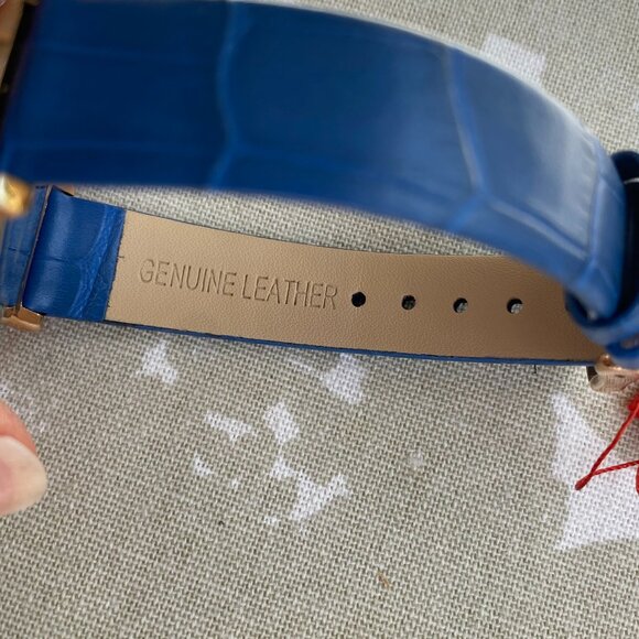 FAC Rose Gold Crystal Blue Leather Strap Watch NWT - Picture 7 of 10